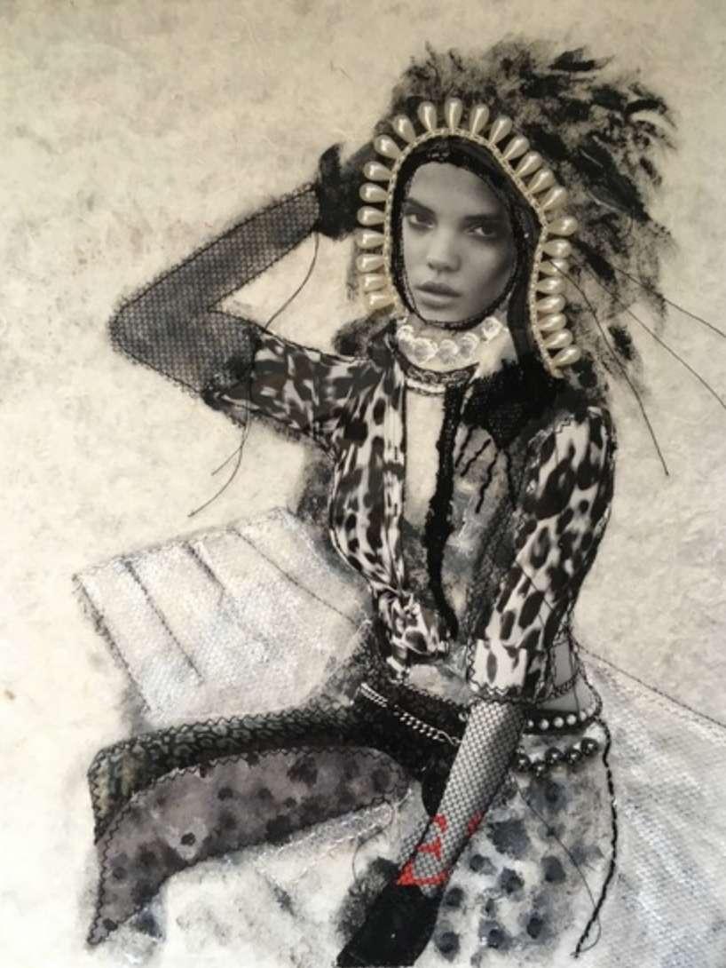 Textielcollage 'Rebelle 2' van Liesbeth Brouwer