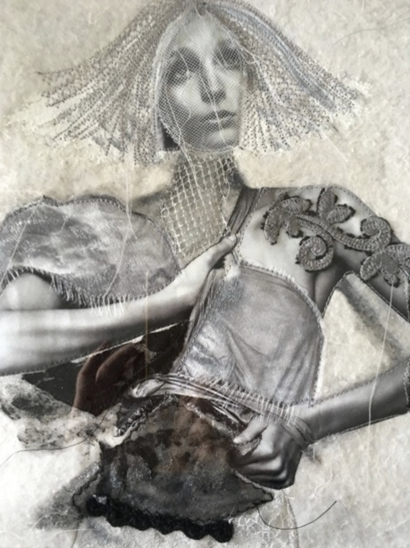Textielcollage 'Rebelle 4' van Liesbeth Brouwer